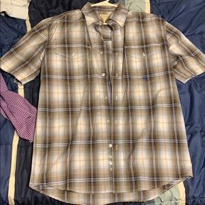 Roper white and blue/brown striped shirt